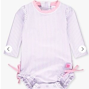 RuffleButts seersucker long sleeve rash guard toddler girls lavender pink 3t